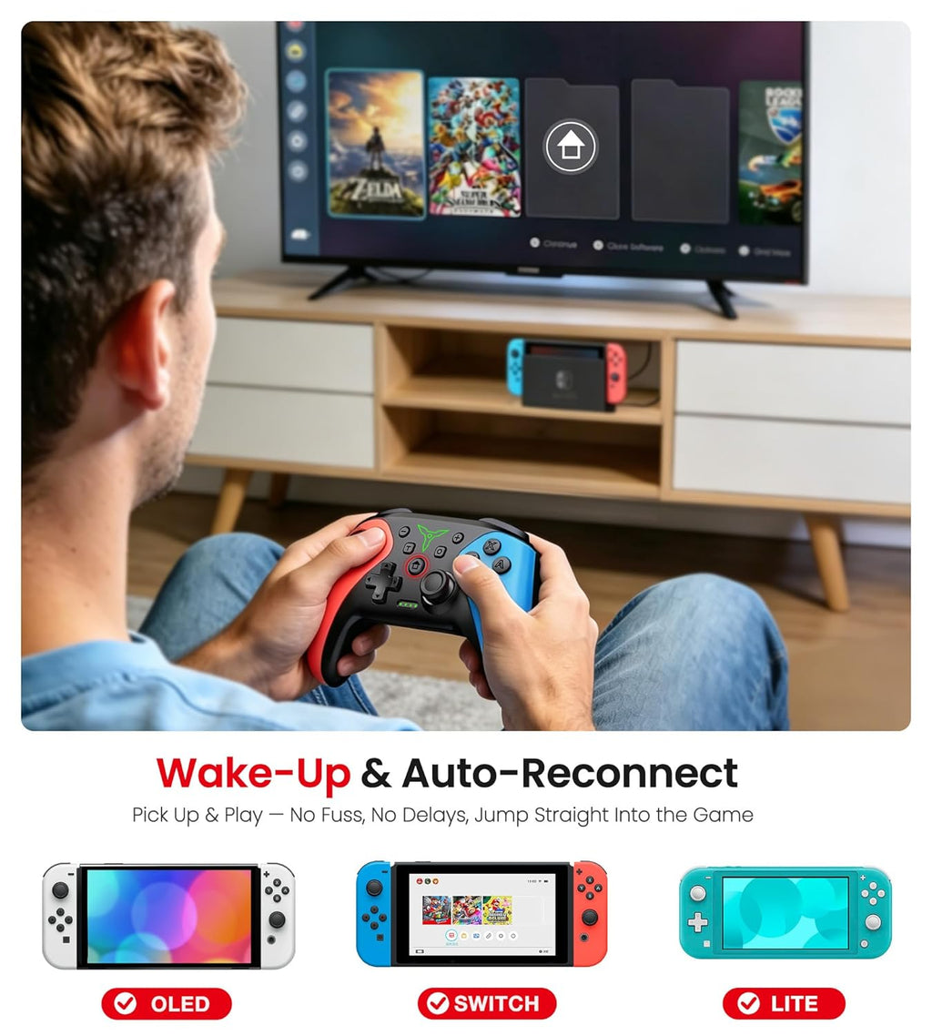 Wireless Switch Controller for Nintendo Switch/Switch 2/Lite/OLED Controller, Switch Controller with a Mouse Touch Feeling on Back Buttons, Extra Switch Pro Controller with Wake-up,Programmable, Turbo Function