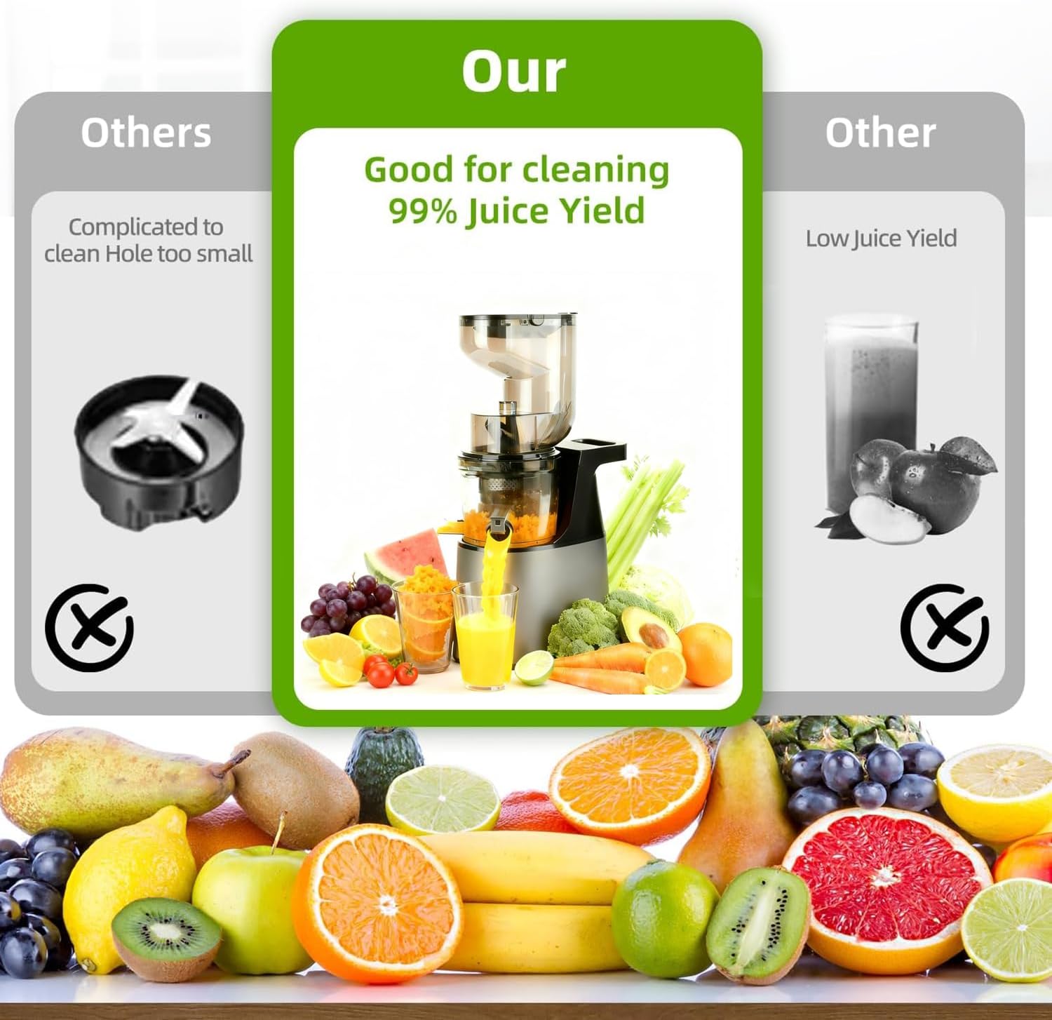 Cold Press Juicer,6.3" Wide Feed Chute Juice Extractor Machine,300W All-Copper Motor Slow Masticating juicer for Whole Vegetables & Fruits,Self Feeding for Juice Extractor Machine, High Juice Yield