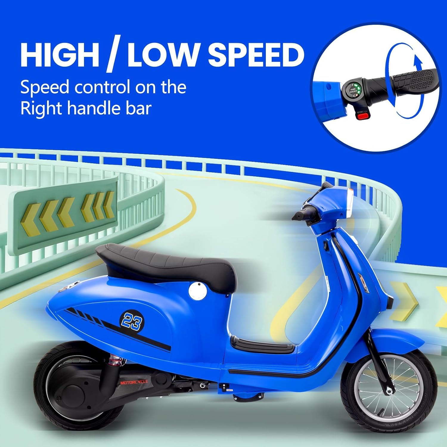 24V Moped Scooter for Kids - Electric Motorcycle for Kids - Electric Scooter with Seat for Children - Ride on Toy with LED Light for Girls