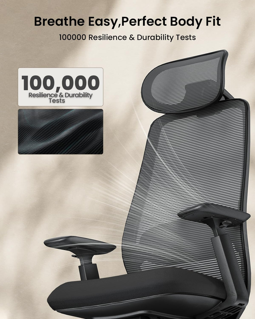 ProtoArc Ergonomic Office Chair – EC200 High-Back Mesh Computer Chair with Lumbar Support, 3D Adjustable Headrest & Sliding Seat for 8+ Hour Comfort, Big & Tall Home Office Desk Chairs - Black