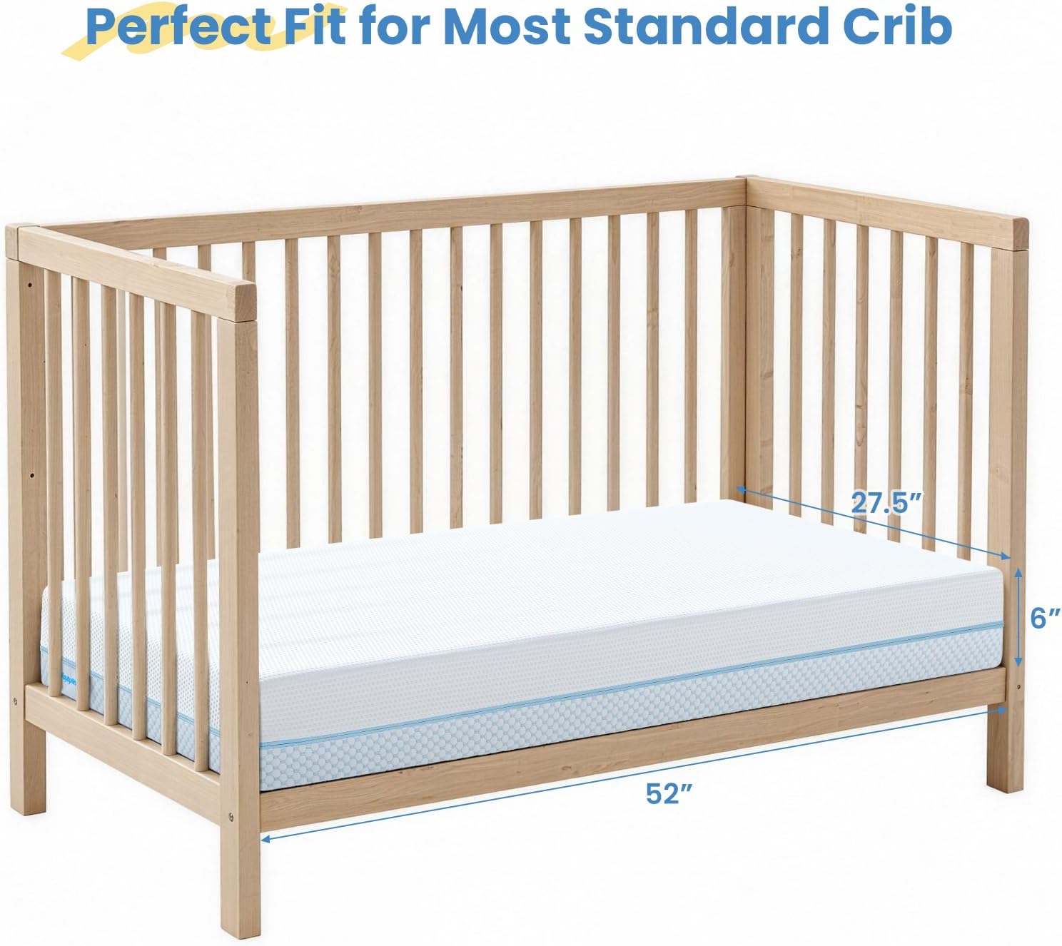 6" Dual Sided Crib & Toddler Mattress (Firm & Plush) - Memory Foam, Lux Cooling Removable Cover for Infant All-Night Comfort - CertiPUR-US Certified (Blue & White)