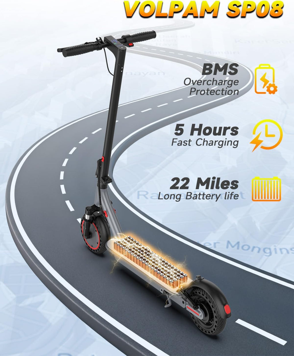 VOLPAM 10''/11''Electric Scooter with Dual Suspensions, 19/22MPH, 500W/800WMotor, 60/40/31/23Miles Long Range, Dual Braking, Max Load 264 lbs