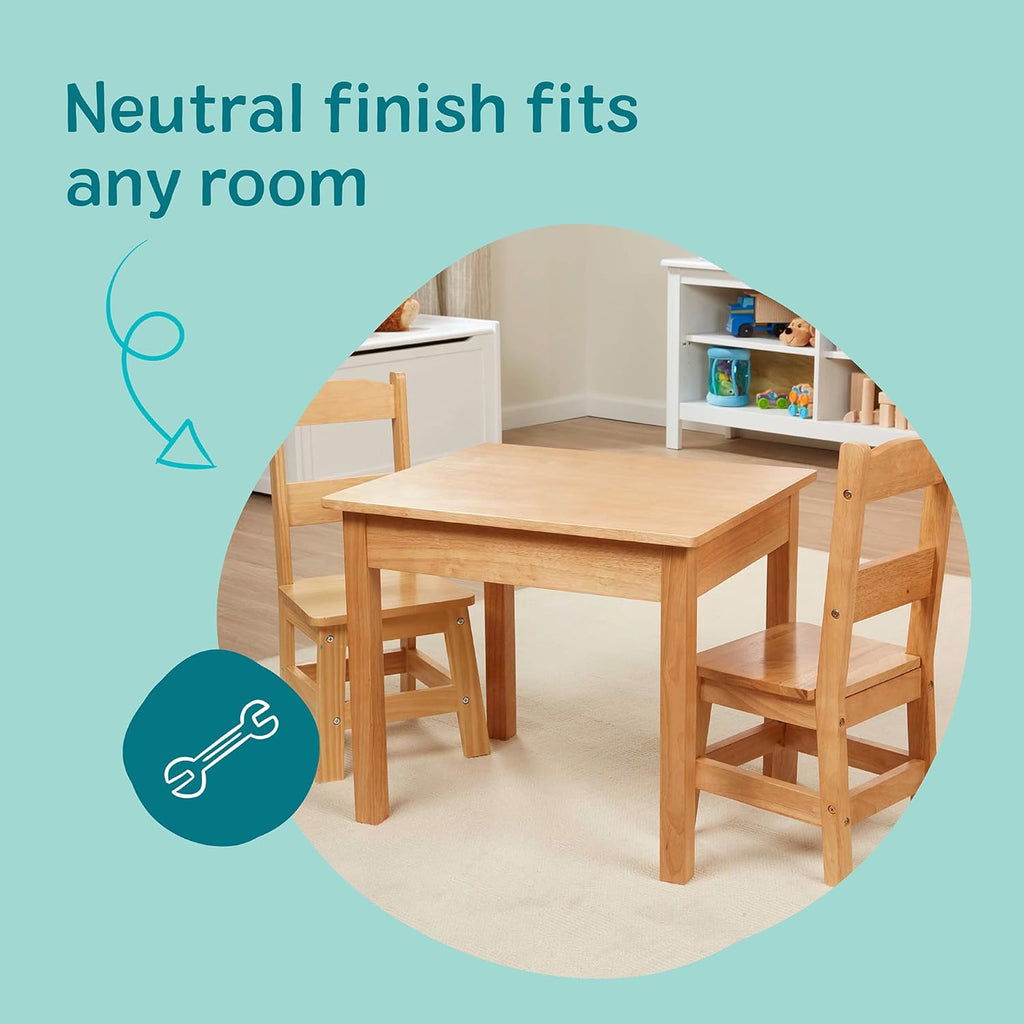 Melissa & Doug Solid Wood Kids Table and Chairs (2), Premium Quality Wooden Toddler Table and Chair Set for Kids Playroom Furniture & Montessori Classroom Furniture for Boys & Girls Ages 3+