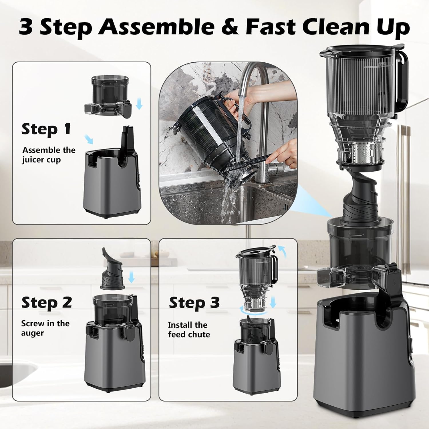 Juicer Machines with 5.8" Large Chute, 2-in-1 Cold Press Juicer for Whole Vegetables Fruits 400W, Masticating juicer Easy to Clean Juice Extractor Machine for Making Nut Mike, Juice, Premium Gray