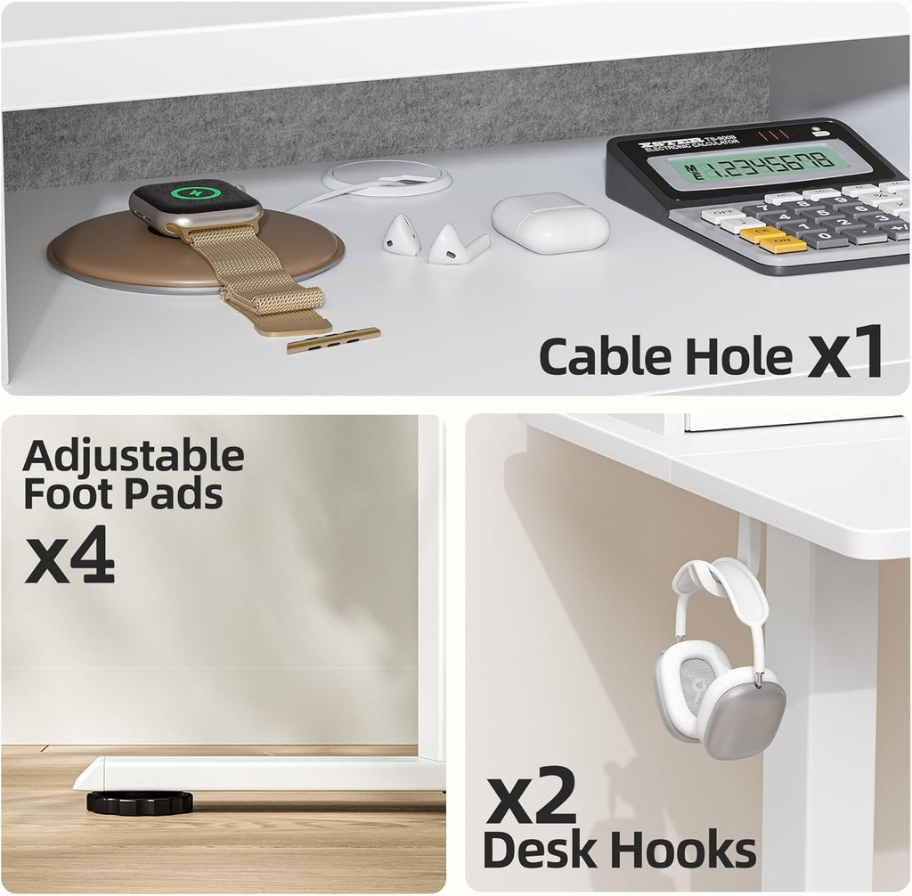 TIQLAB Standing Desk with Two Drawers, Stand Up Standing Desk Adjustable Height, Electric Sit Stand Table with Storage Shelf and Splice Board, 55 * 24 inch, White