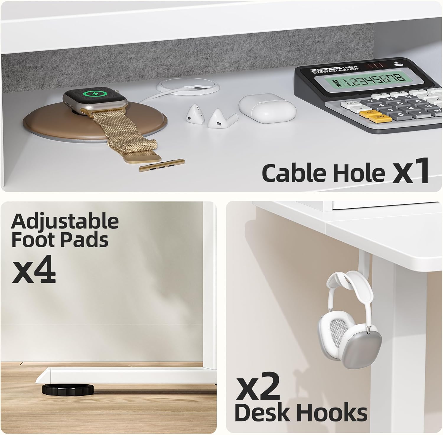 TIQLAB Standing Desk with Two Drawers, Stand Up Standing Desk Adjustable Height, Electric Sit Stand Table with Storage Shelf and Splice Board, 55 * 24 inch, White