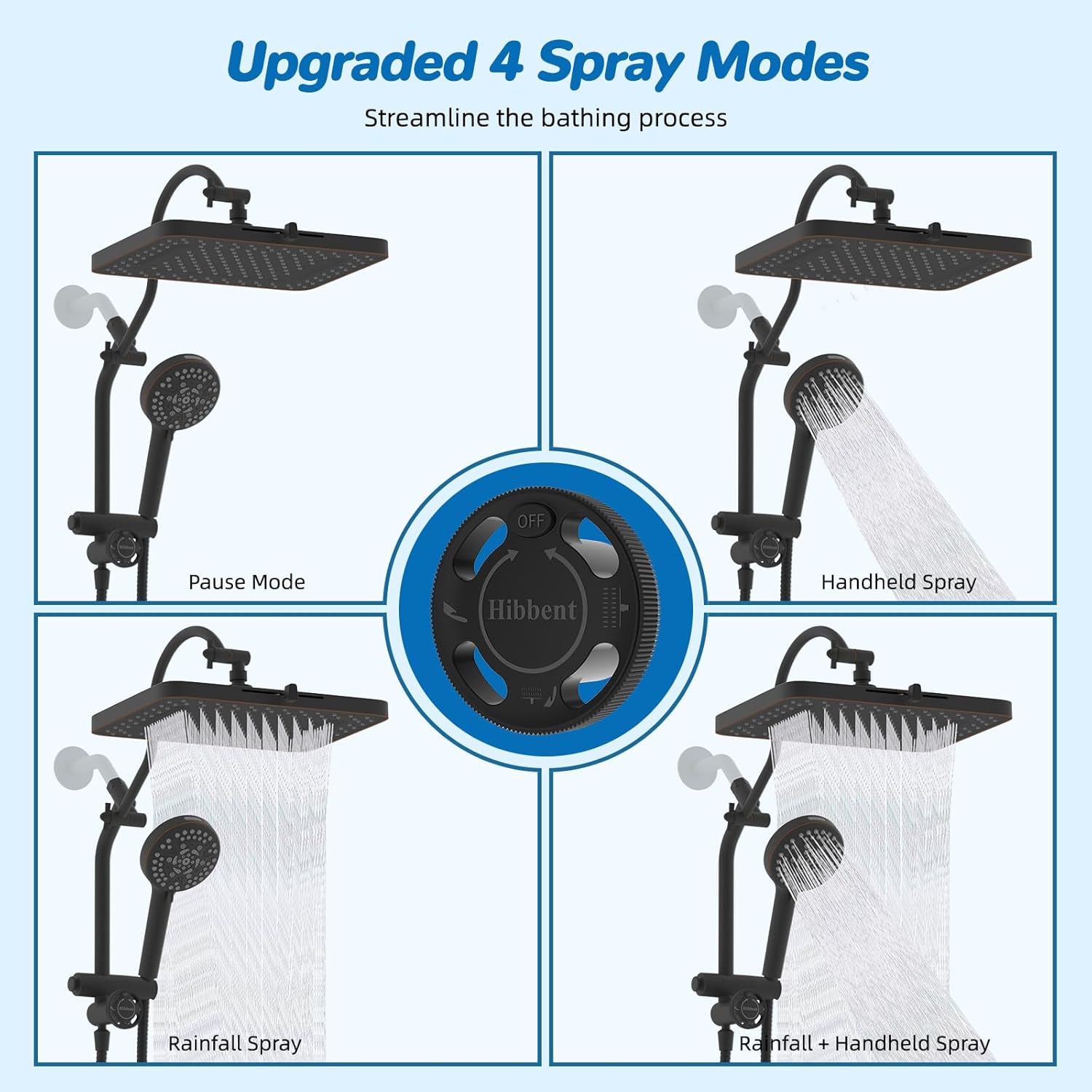 Hibbent cUPC Certified 13'' Shower Head Combo, High Pressure 5 Spray Rainfall Showerhead, 10 Spray Handheld, All Metal Easy Reach 4-way Diverter with Pause Mode, 71'' Hose & Holder, Oil-Rubbed Bronze