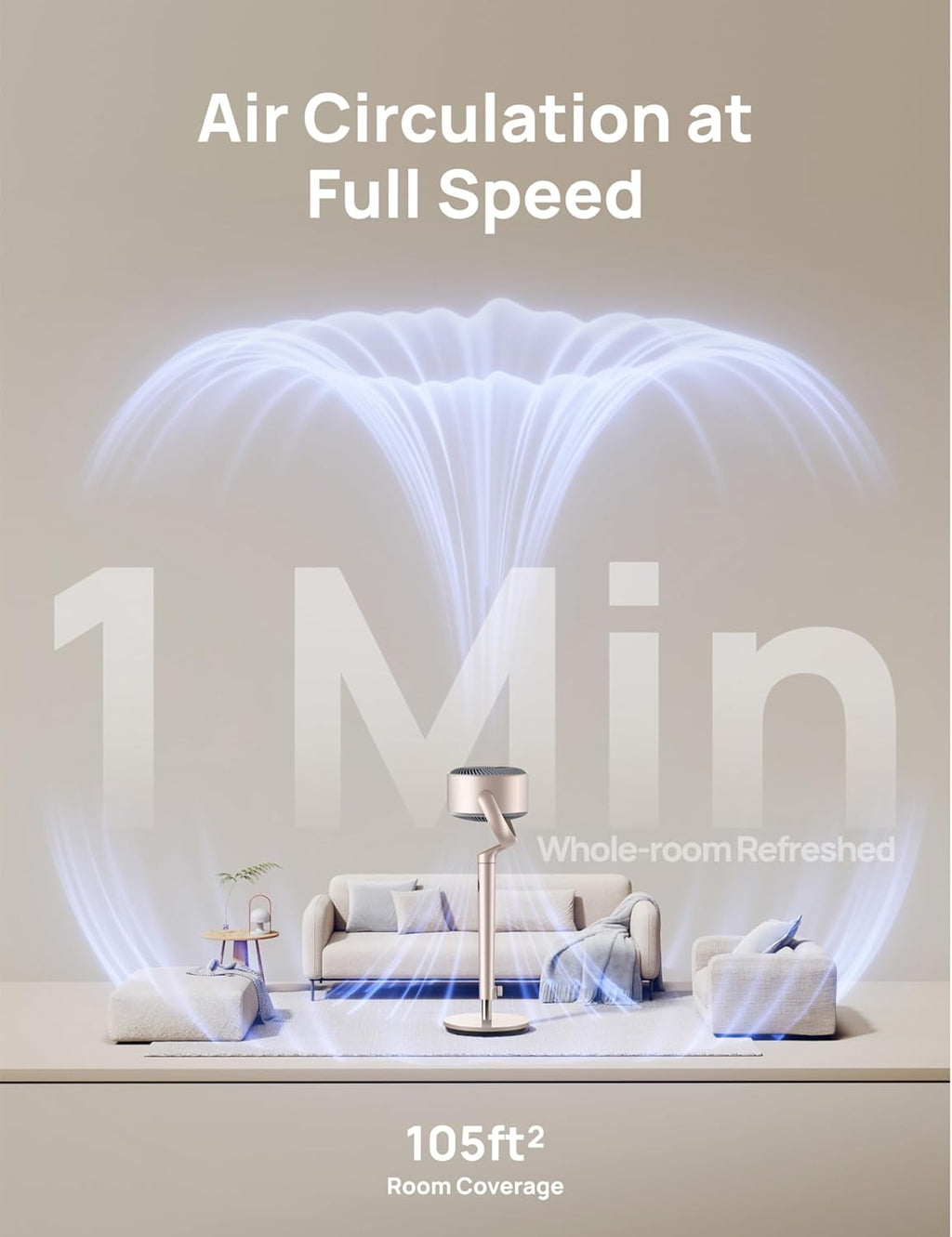 DREO Smart Fans for Bedroom, 120° +120° Omni-Directional Oscillating Fan, 100ft Quiet Pedestal Fan with RGB Light, 9 Speeds, 6 Modes, 20dB, 8H Timer, Wi-Fi/Voice, 35-40" Floor Fans, Starlight