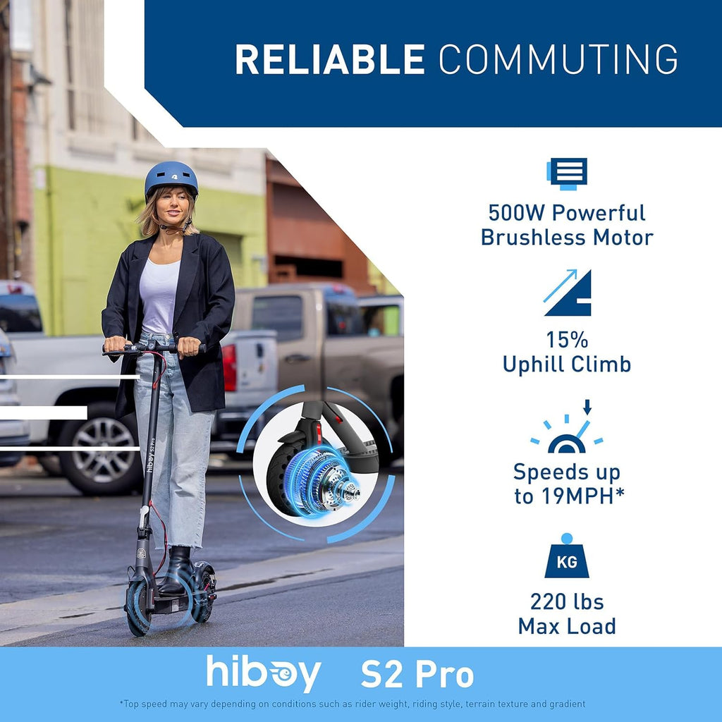 Hiboy S2 Pro/X300 Electric Scooter, 500W Motor, 10"/12" Tires, 25/38 Miles Range E Scooter, 19/23 Mph Folding Commuter Electric Scooter for Adults