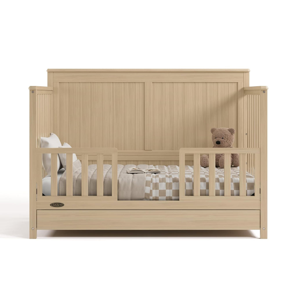 Graco Hadley 5-in-1 Convertible Crib with Drawer – GREENGUARD Gold Certified, Fits Standard Crib Mattress, Converts to Toddler Bed, Daybed and Full Bed, 4 Adjustable Mattress Heights (Driftwood)