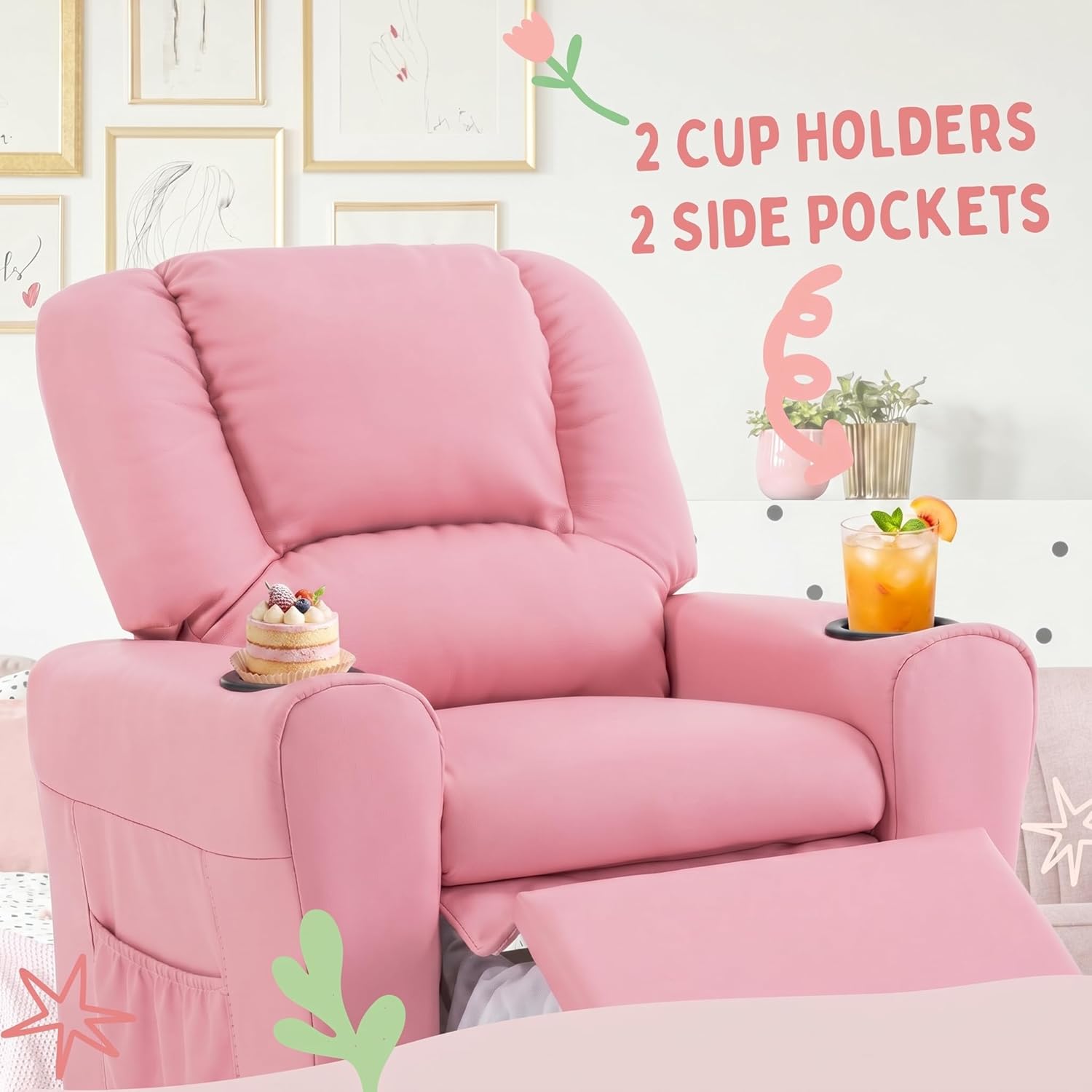 Candy Kids Reclining Chair Leather Recliner Sofa Push Back Toddler Youth Children Child Ages 1-6
