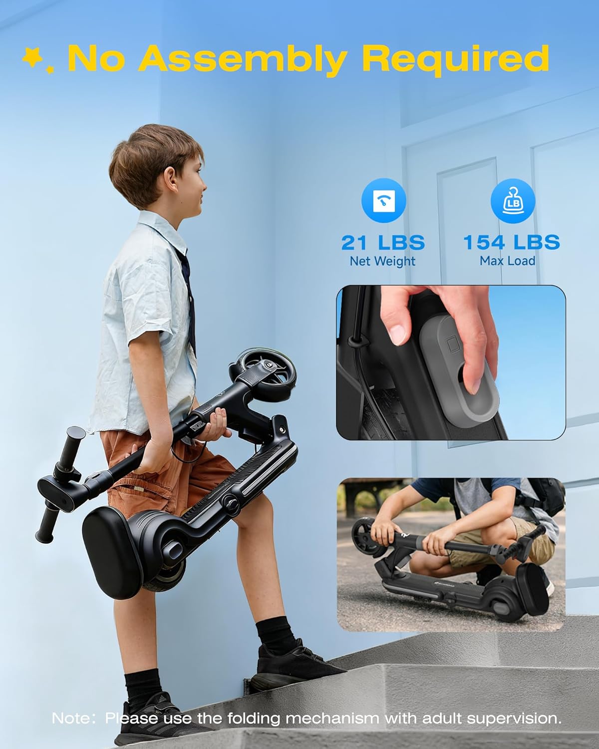 ECOROAD 2-in-1 Kids Electric Scooter EK8,200W Motor & 9 Miles Range,Up to 10 MPH,Dual Brake System,Bluetooth Music & Foldable & Adjustable Height, for Kids Ages 6-12(Black)