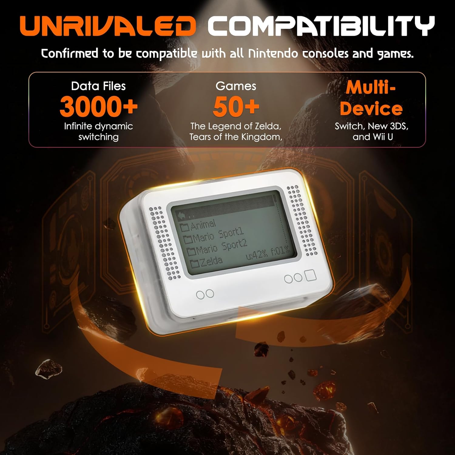 NFC Tag Emulator, for Nintendo Switch/3DS/Wii U - Ultimate 3000+ Data Storage, with Amiibo Emulator, Compatible with 60+ Games, 1.4" OLED Screen, Auto UID Regen & Unlimited Scans, RechargeableNFC