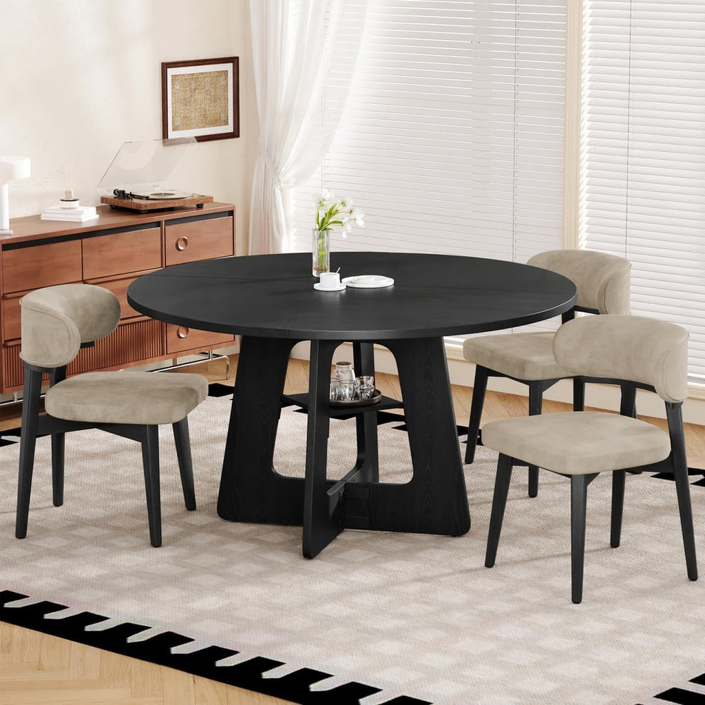 Round Dining Table for 4-6, 47" Kitchen Table for Dining Room, Modern Black Dining Table, Circle Kitchen Table for Living Room, Apartment