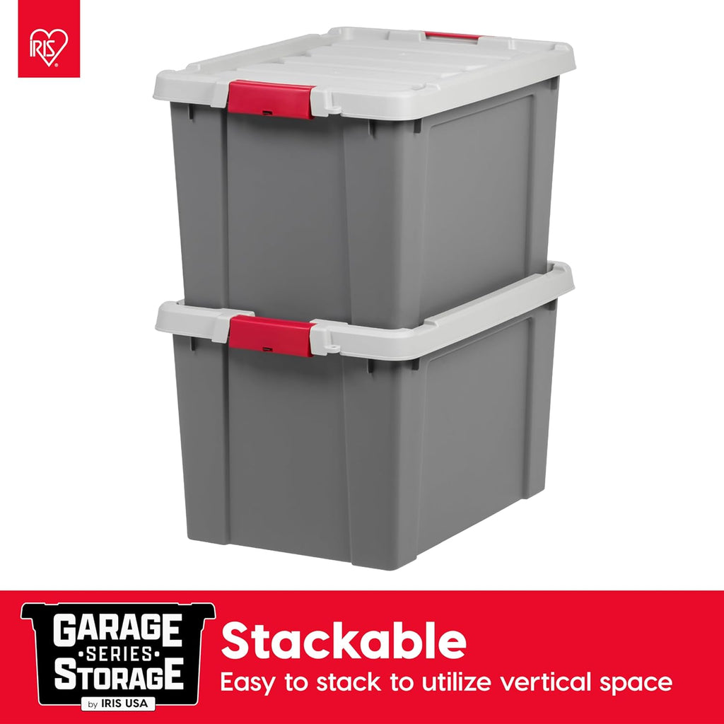 IRIS USA 20 Gallon Lockable Storage Totes with Lids, 6 Pack - Gray, Heavy-Duty Durable Stackable Containers, Large Garage Organizing Bins Moving Tubs, Rugged Sturdy Equipment Utility Tool Box