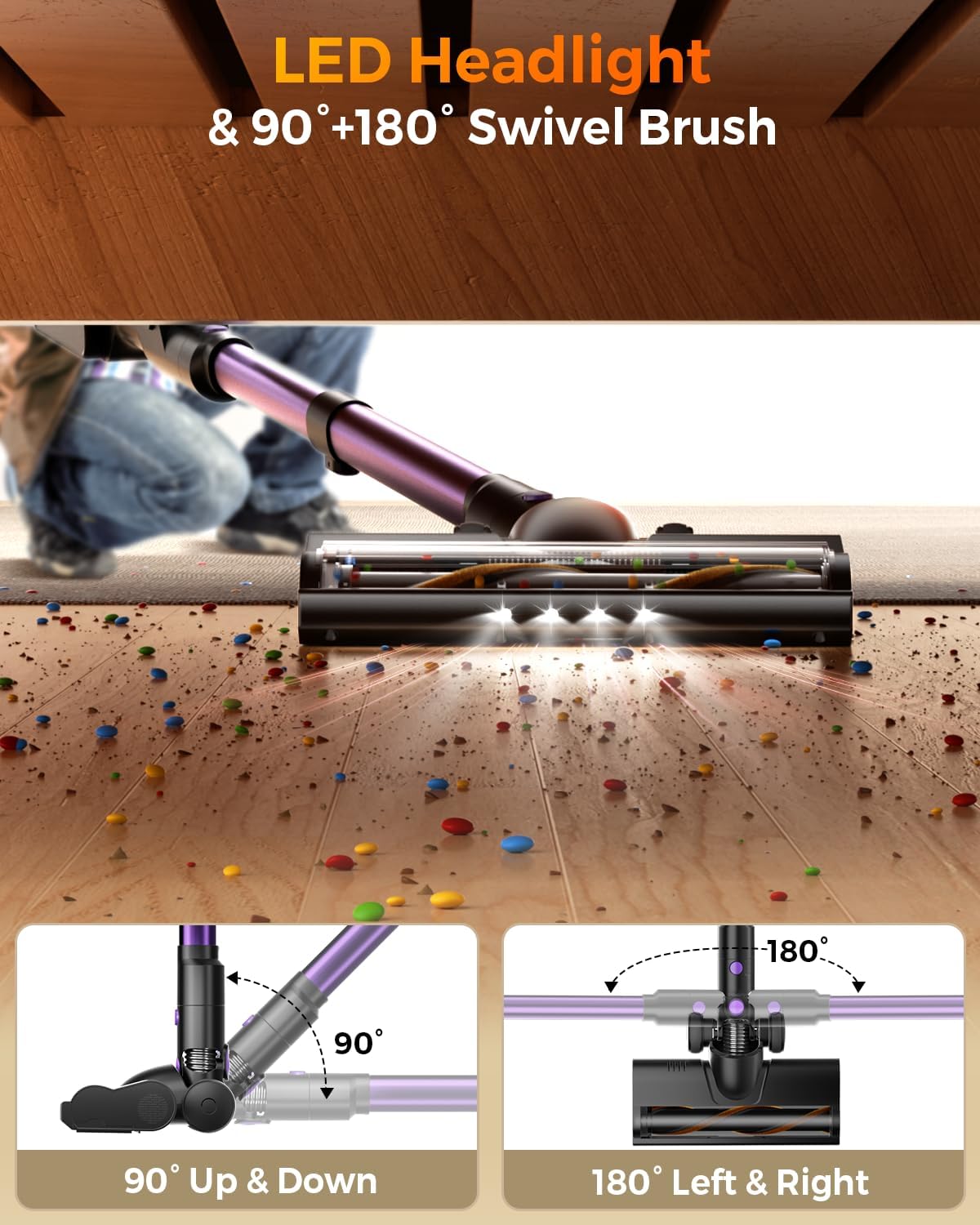 Cordless Vacuum Cleaner for Home, 580W/48KPa Powerful Suction, 65 Min Runtime, Lightweight Stick Vacuum with Touch Screen & Wall Mount, Handheld Vacuum for Pet Hair, Carpet & Hard Floors
