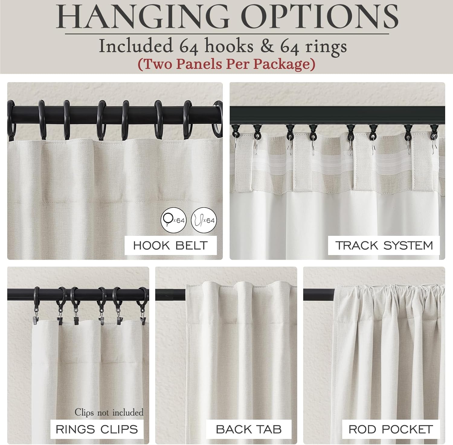 QJmydeco Curtains 100 Inch Length Wide Pleated Blackout Curtain for Sliding Glass Door/Living Room, Farmhouse Birch Linen Thick Boho Bedroom Heavy Insulated Large Window Drapes (100" Wx90 Lx2Panels)