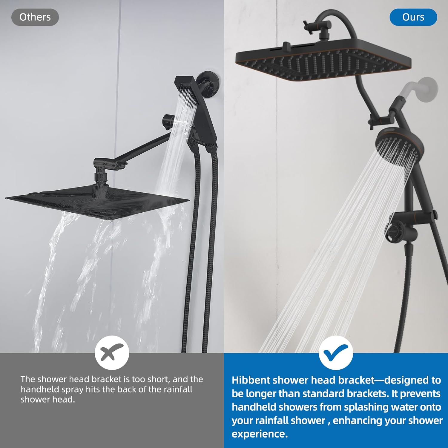 Hibbent cUPC Certified 13'' Shower Head Combo, High Pressure 5 Spray Rainfall Showerhead, 10 Spray Handheld, All Metal Easy Reach 4-way Diverter with Pause Mode, 71'' Hose & Holder, Oil-Rubbed Bronze