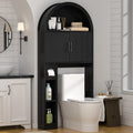 Spurgehom Over The Toilet Storage Cabinet, Bathroom Shelf Organizer Freestanding, Bathroom Arch Cabinet Over Toilet with Toilet Paper Holder and Anti-Tipping Device, Black