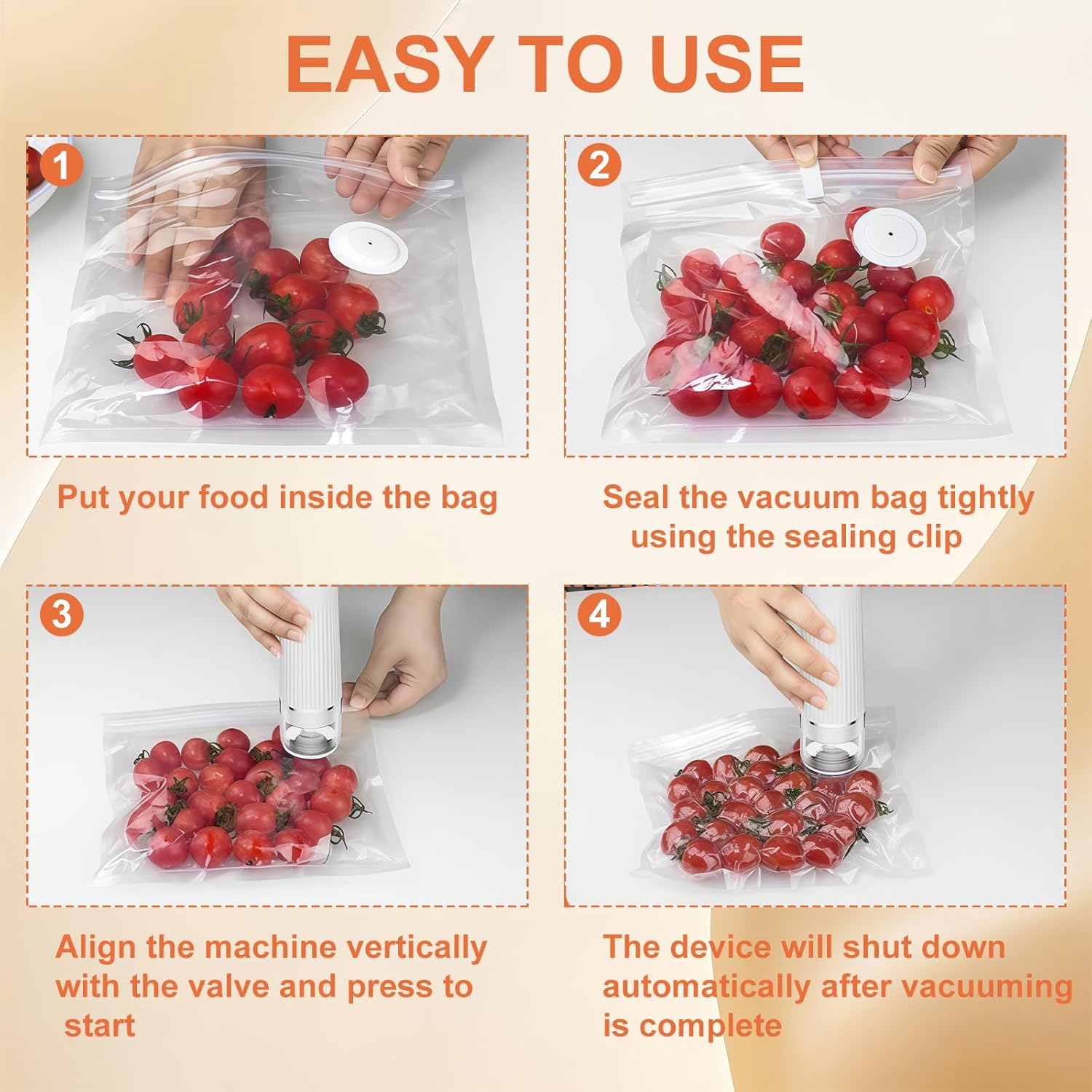 Handheld Vacuum Sealer, Detachable & Easy to Clean, Includes 5 Reusable Bags, Portable Food Saver, Extends Freshness 10x, Auto Power Off, for Kitchen, Travel & Outdoor