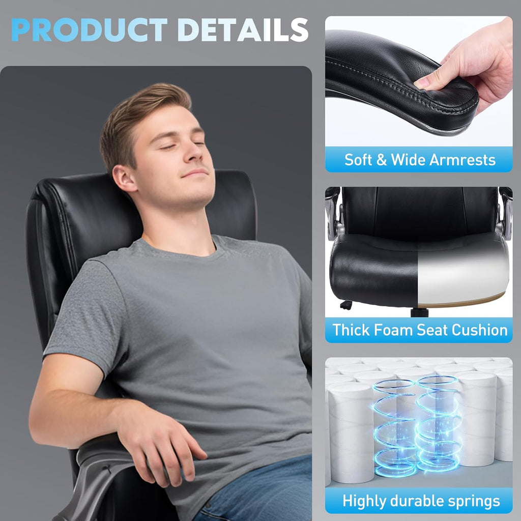 Ergonomic PU Leather Executive Office Chairs, High-Back Home Computer Chair with Lumbar Support, Flip-Up Arms, Black