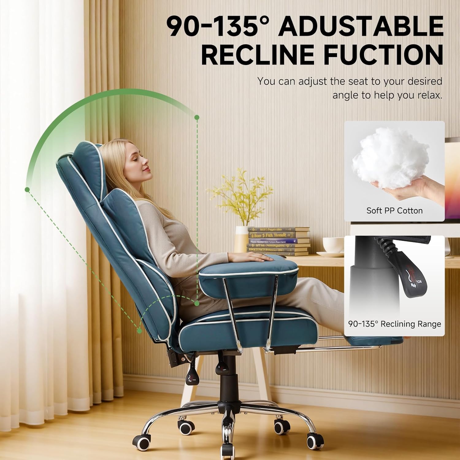 COMHOMA Big and Tall Gaming Chair with Pocket Spring Lumbar Support, Ergonomic Office Chair with Footrest, Executive Desk Chair with Outward Fixed Soft Armrests, Computer Chair with High Back, Blue