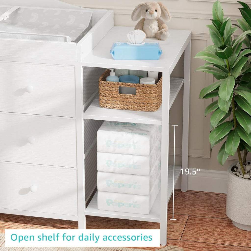 BOLUO Baby Dresser with Changing Table Top, Black Changing Table Dresser with 6 Fabric Drawers Diaper Changing Station with Storage Shelf for Nursery Modern