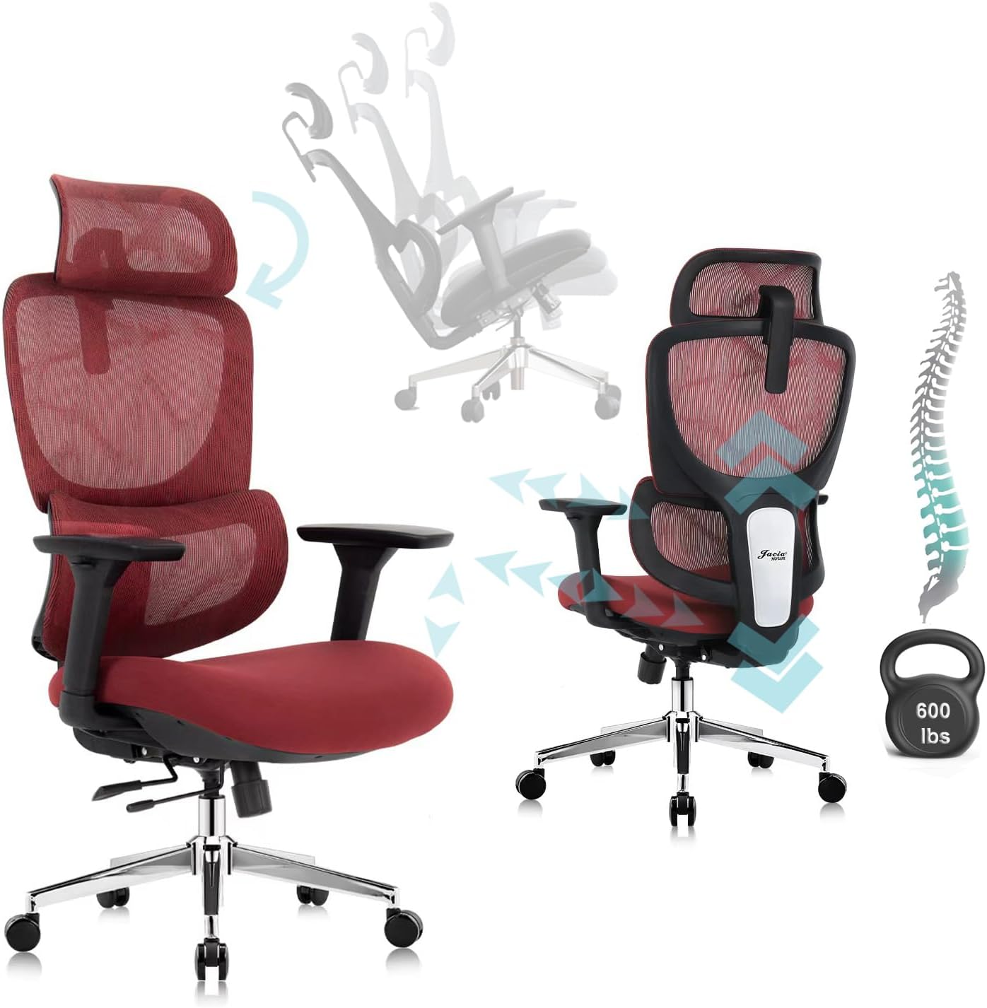 Jacia House TSCA Certified Ergonomic Mesh Office Chair, Big Tall Gaming Chair Adjustable Lumbar Support, 4D Armrests, 2D Headrest, 135° Reclining Rolling Swivel Desk Chairs with Seat Lock 600lb