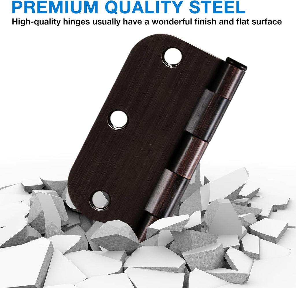18 Pack Oil Rubbed Bronze Door Hinges - 3.5 Inch Rounded 5/8 Radius 3 1/2 Hinges for Indoor Doors
