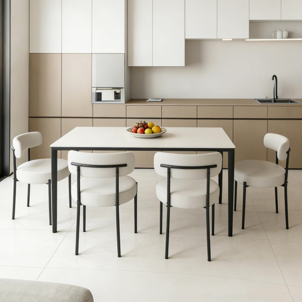 DYHOME Modern Dining Chairs Set of 4, PU Upholstered Dining Room Chairs, Metal Legs Kitchen Chairs, Mid Century Boucle Chair with Ergonomic Curved Backrest, Easy Assembly Cream