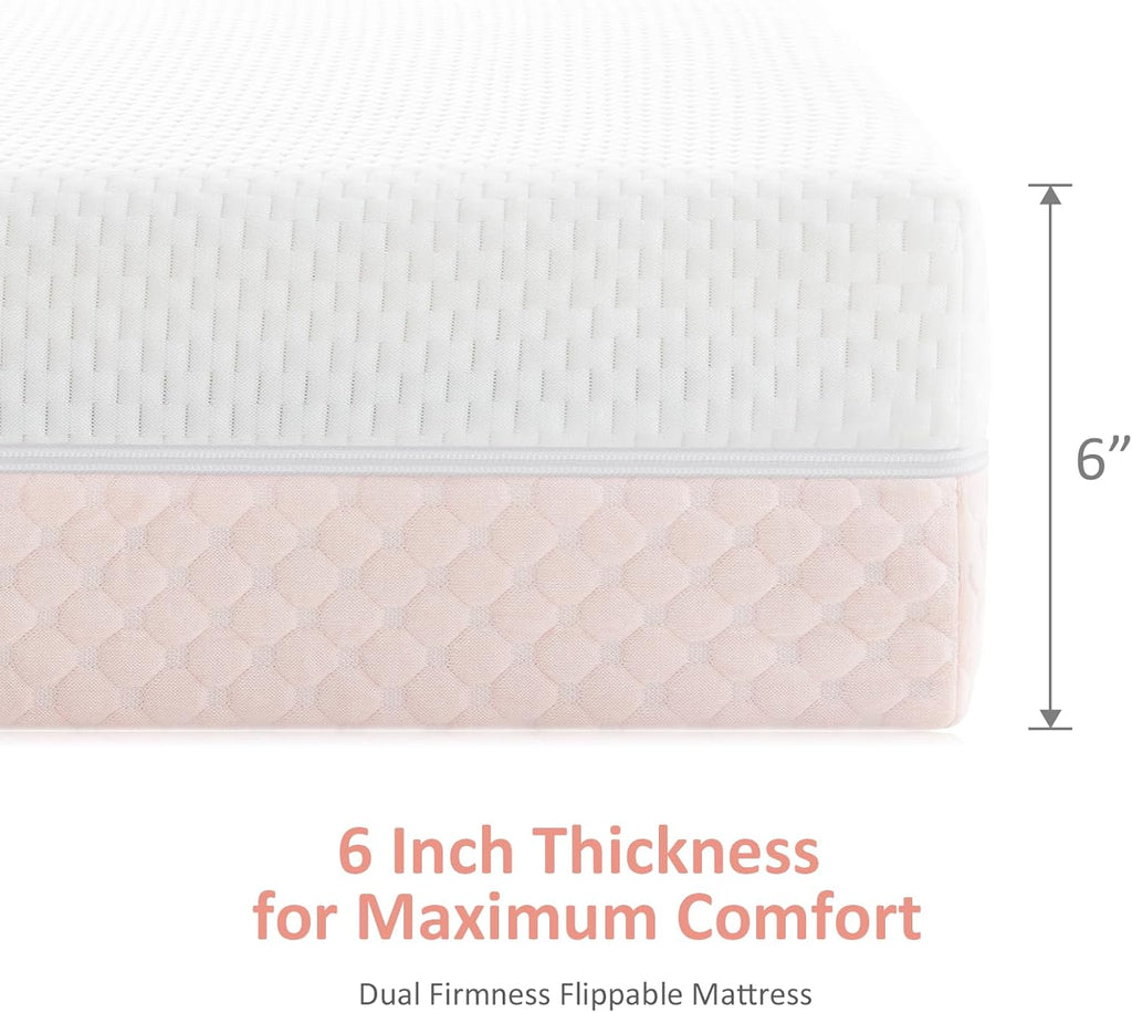 Dourxi Crib Mattress, Dual Sided Comfort Memory Foam Toddler Bed Mattress, Triple-Layer Breathable Premium Baby Mattress for Infant and Toddler w/Removable Outer Cover - White&Pink