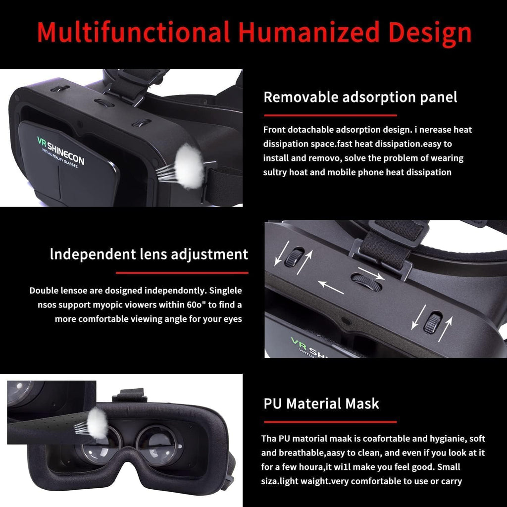 VR Headset with Controller for iPhone and Android Phones, 3D Virtual Reality Glasses, Adjustable Goggles for Movies and Games4.7-6.5 Inch Smartphones (Controller Bundle – Black)