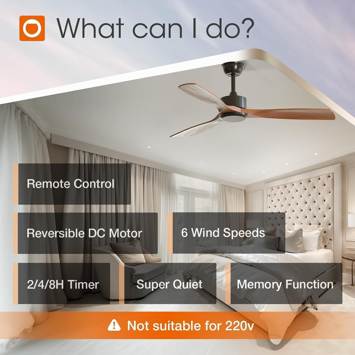 addlon 2 Pack 52 inch Ceiling Fan No Light, Black Ceiling Fans with Remote Control, Reversible, 3 Wood Blades, 6 Speeds, Noiseless, Wood Ceiling Fan without Light for Indoor/Outdoor Use