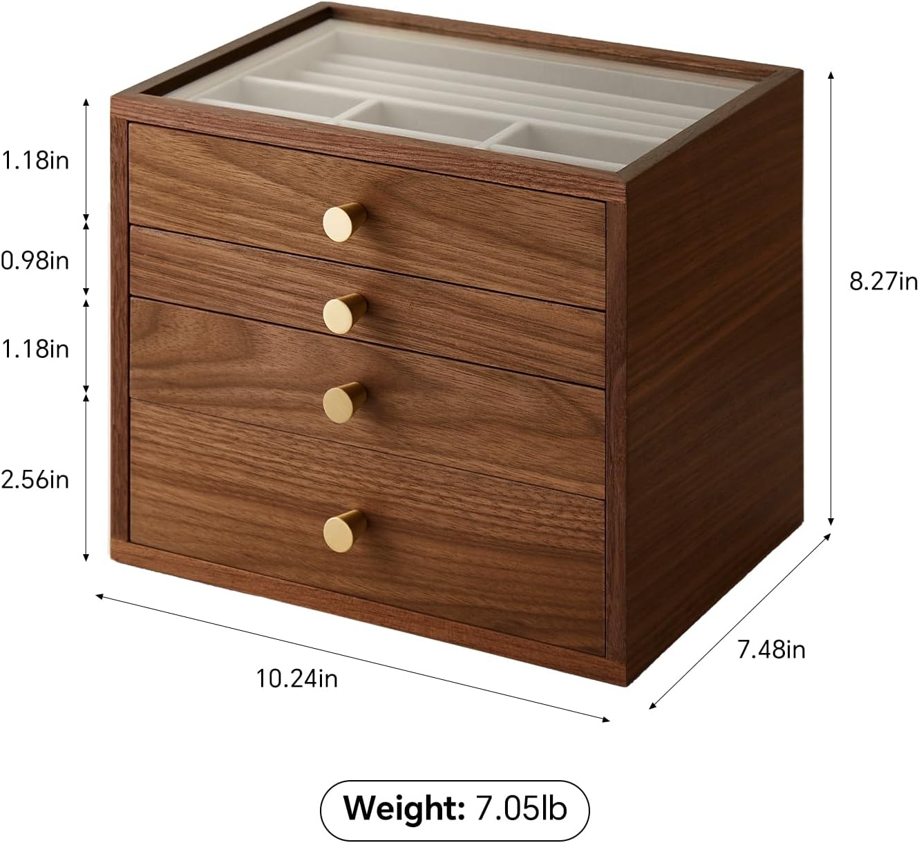 Black Walnut Jewelry Organizers and Storage,4 Layer Wooden Jewelry Boxes for Women,for Necklaces Ring Earring (4 Layer)