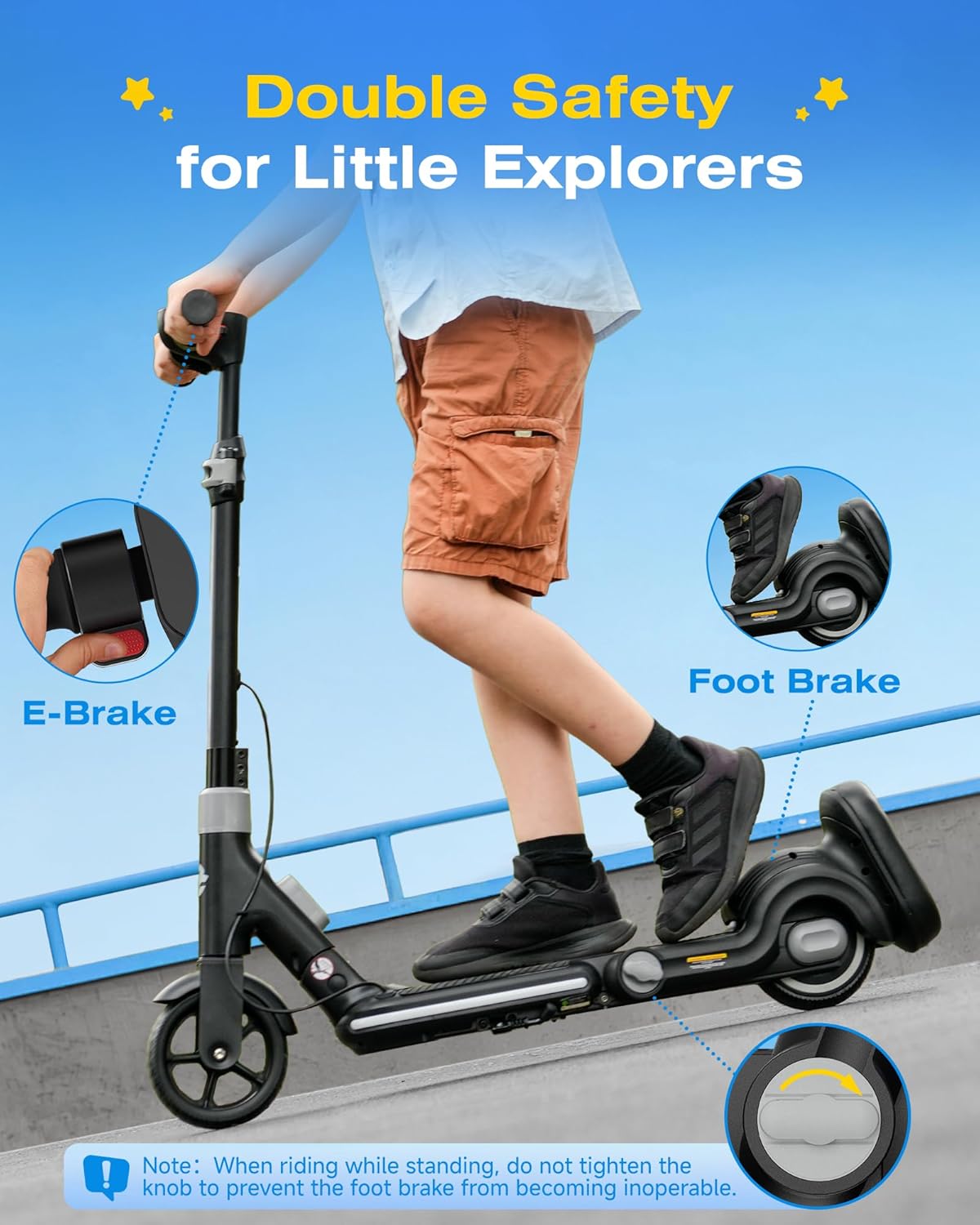 ECOROAD 2-in-1 Kids Electric Scooter EK8,200W Motor & 9 Miles Range,Up to 10 MPH,Dual Brake System,Bluetooth Music & Foldable & Adjustable Height, for Kids Ages 6-12(Black)