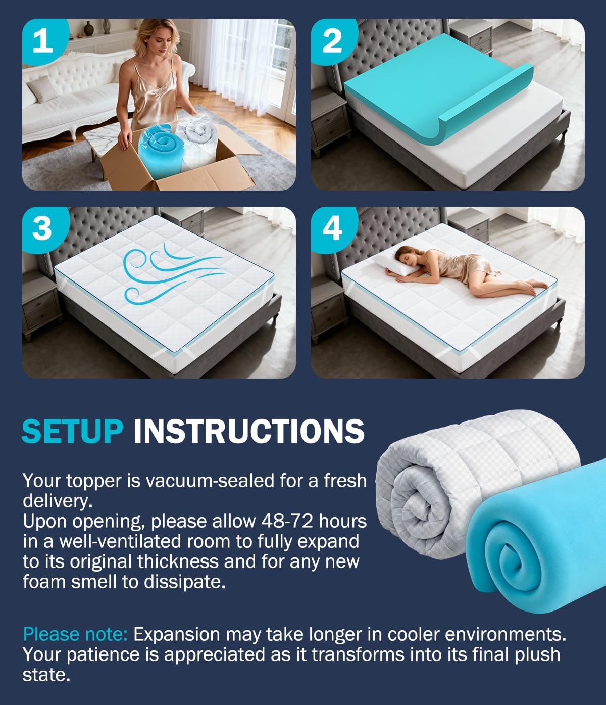 Dual Layer 4 Inch Memory Foam Mattress Topper King Size, 2" Cooling Gel Memory Foam & 2" Pillow Top Mattress Pad Cover for Back Pain Relief, Deep Elastic Pocket, Medium Support, White