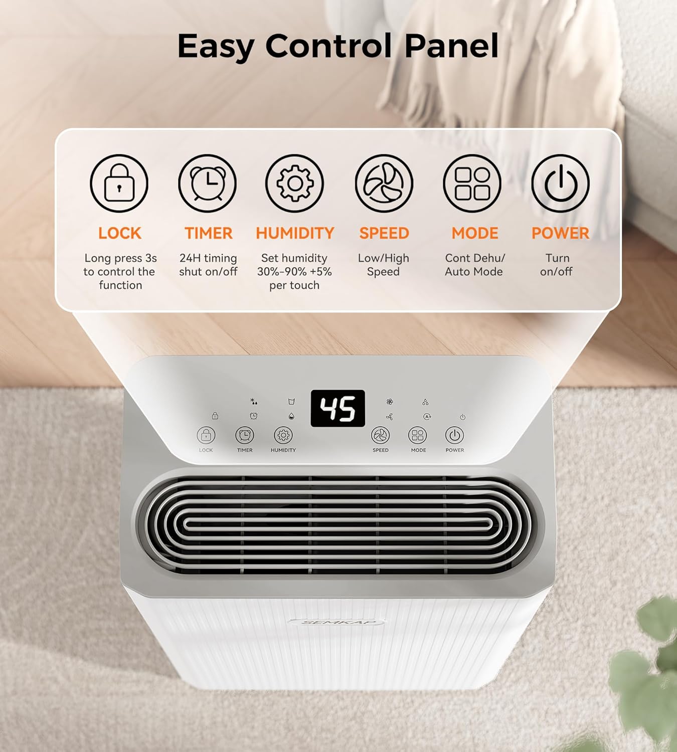 2500 Sq.Ft Dehumidifier for Basement with Drain Hose, SEMKAP 32 Pints Dehumidifiers for Home, Large Room, Bathroom, Bedroom, Low Noise With Smart Compressor, Intelligent Humidity Control, 24HR Timer