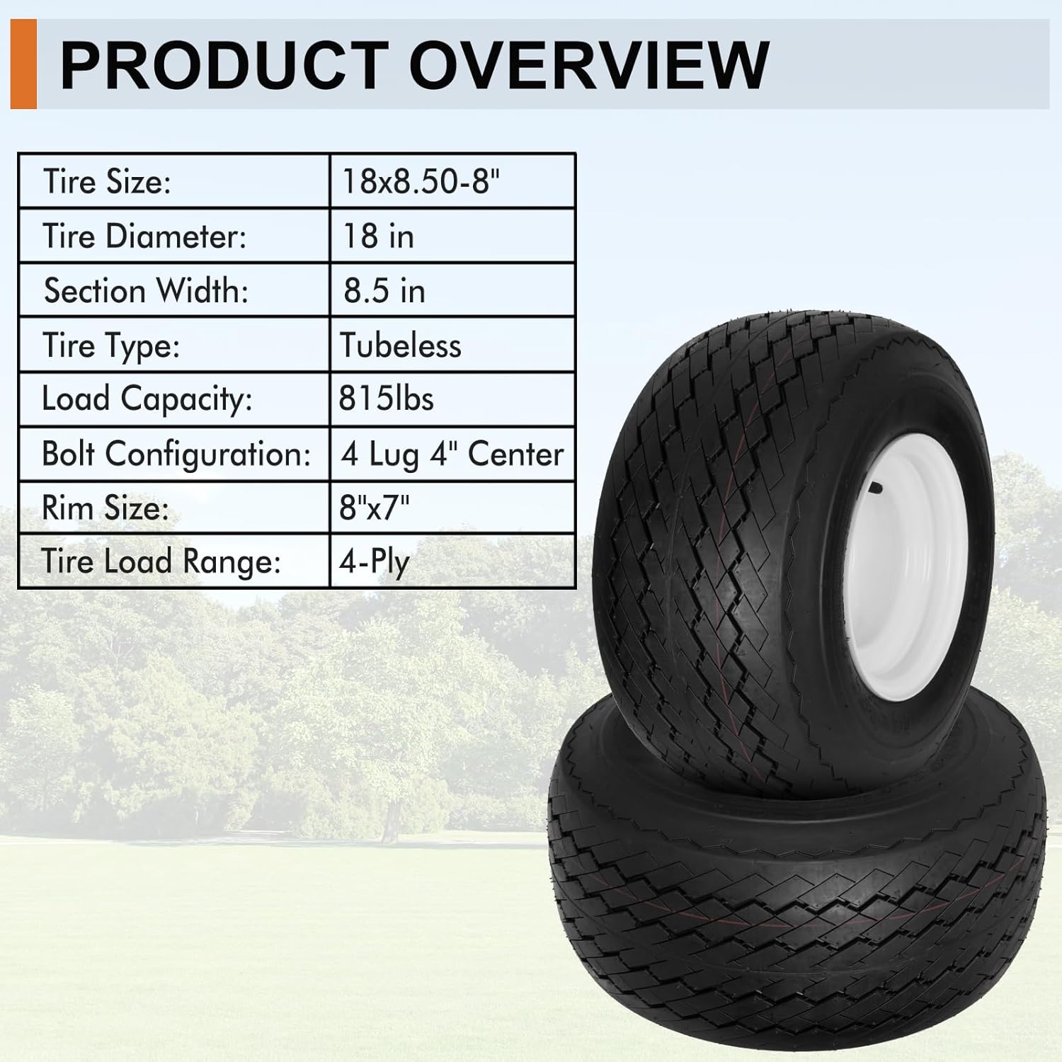 4 Pack 18x8.50-8 Golf Cart Tires with Wheel Assembly, 4-Lug 4" Center Hub, Compatible with Club Car, Cushman, E-Z-GO Golf Carts