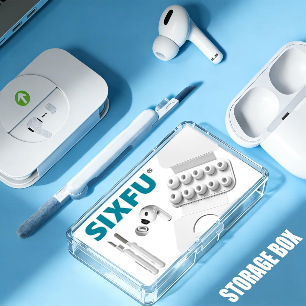 SIXFU 4 Sizes of Ear Tip Replacement Compatible with AirPod Pro and AirPods Pro 2 Ear Tips with Portable Storage Box & Cleaning Kit, Noise Reduction Hole & Dense Dust Guard Screen(XS/S/M/L)-White