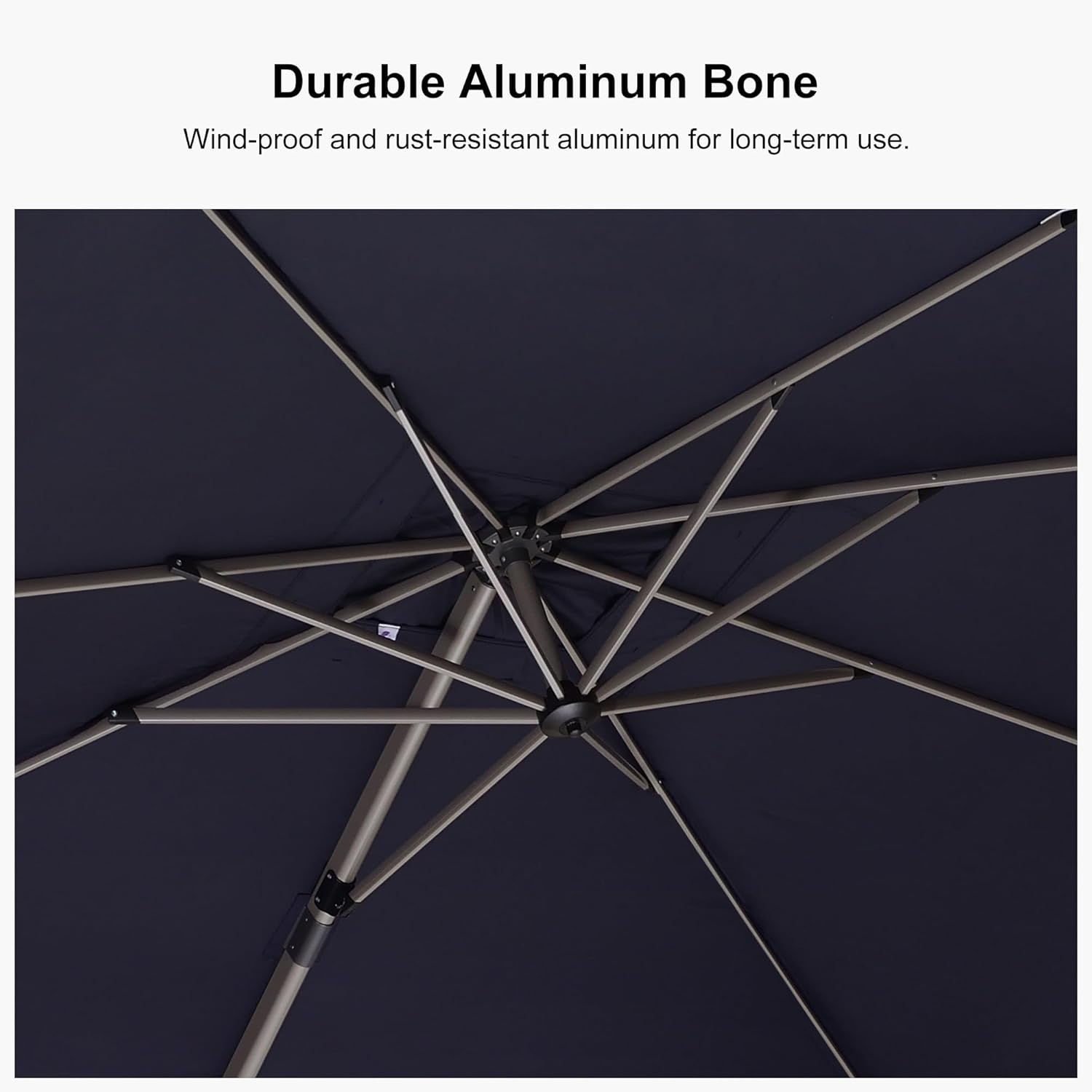 PURPLE LEAF 8’ X 8‘ Patio Umbrella Outdoor Cantilever Umbrella, Aluminum Offset Umbrella with Champagne Frame and 360° Rotation for Pool Deck Garden, Navy Blue