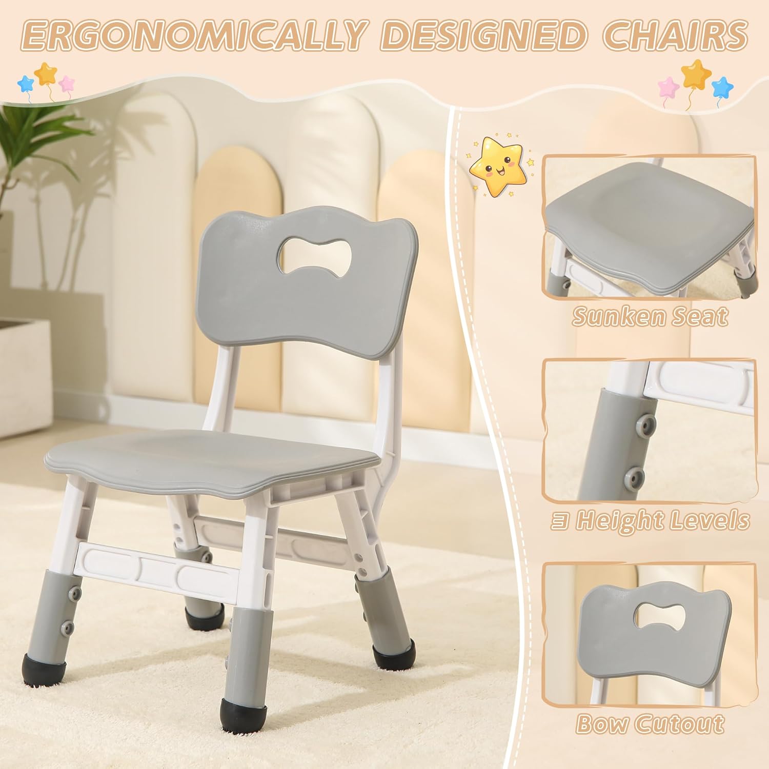 Toddler Table and 2 Chairs, Kids Multi-Activity Table with Graffiti Desktop, Height Adjustable Kids Table and Chair Set, Ages 3-8