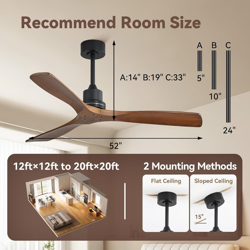 Sofucor Smart Ceiling Fan no Lights, 52" Low Profile Ceiling Fans with Remote, Compatible with Alexa/Google/App, 6-Speed Timing Reversible DC Motor for Bedroom Living Room Patio Indoor Outdoor