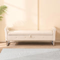 GDFStudio Velvet Storage Bench with Hidden Compartment - Upholstered Ottoman for Entryway, Bedroom, Living Room - Soft Foam Cushion, Sturdy Silver Metal Legs, Easy Assembly - Beige Storage Seat