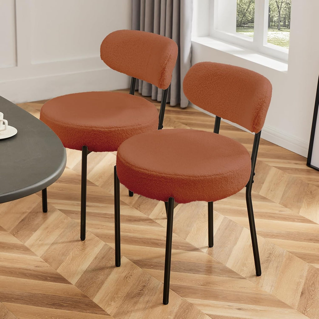 DUMOS Dining Chairs Set of 4, Mid Century Modern Chair Round Upholstered Curved Backrest, Kitchen Vanity Living Room Chairs with Black Metal Legs, Orange