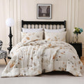 Merryword Linen Leaves Comforter Set Queen Size 3 Pieces Natural French Flax Linen Bedding Soft Breathable Moisture Wicking Comfy