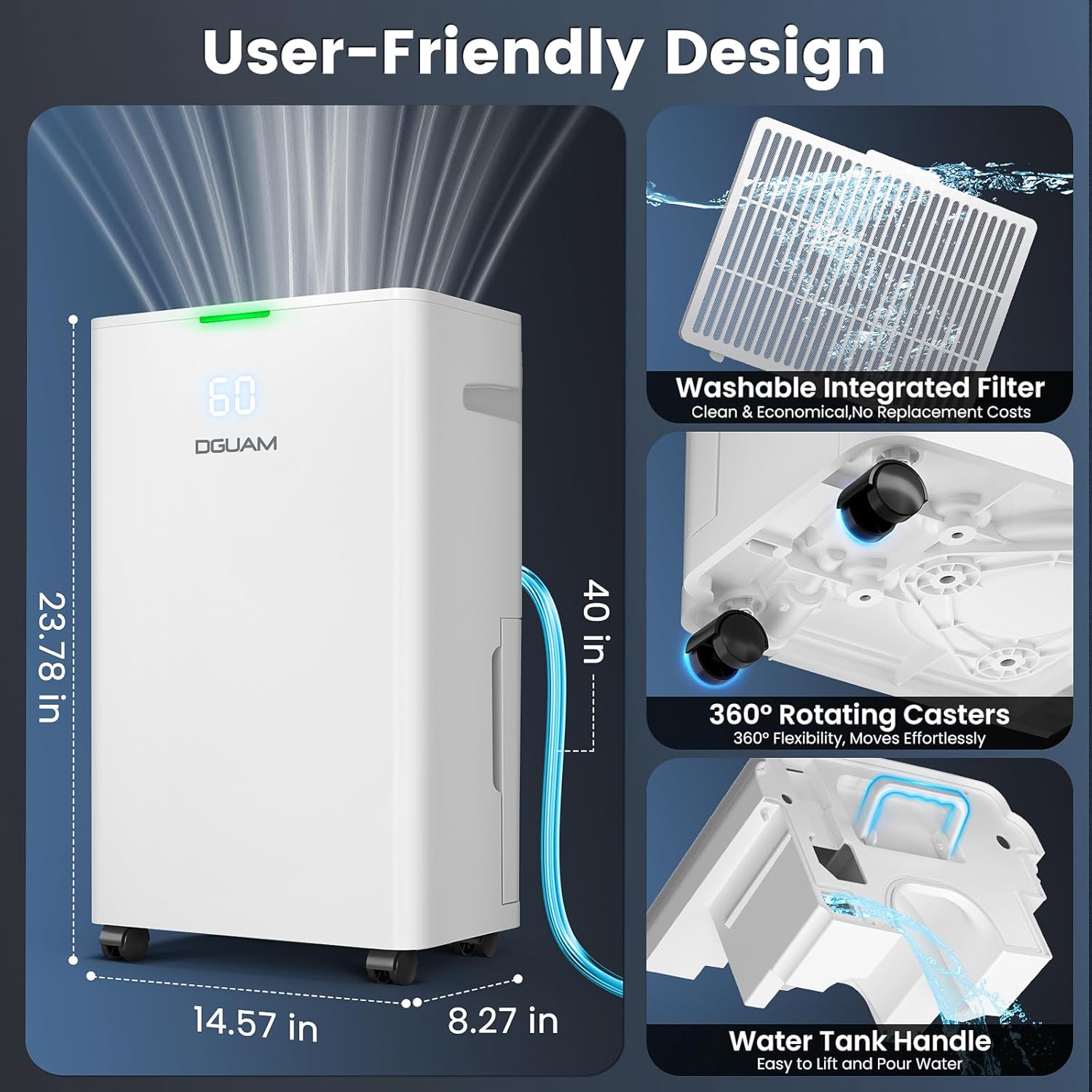 4500 Sq. Ft Dehumidifier, Max 80 Pint Dehumidifier for Basement, Compressor Dehumidifiers for Home with Drain Hose, Smart Humidity Control, Energy Efficient, Quiet for Bedroom, Large Rooms.