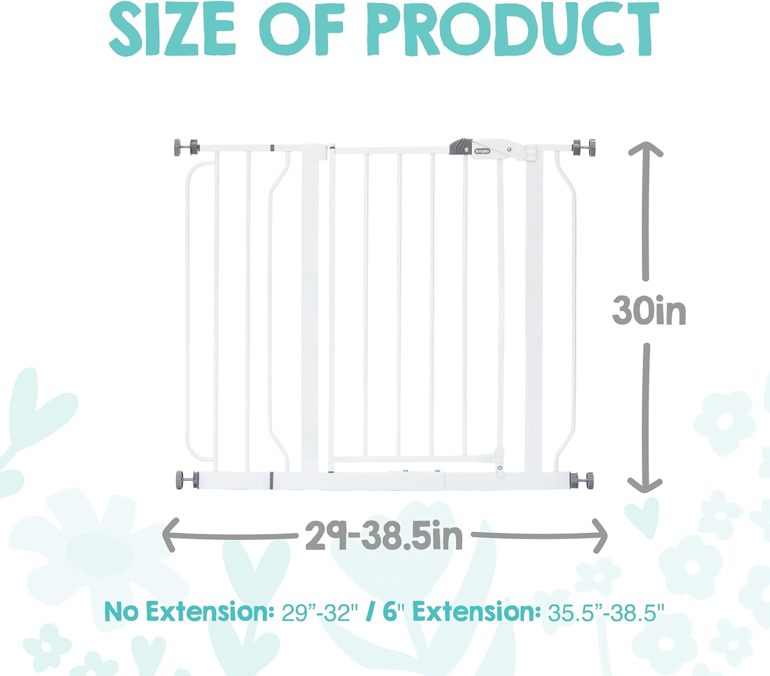 Regalo Safety 29-38.5" Baby Gate for Doorways & Bottom of Stairs, Pressure Mounted Baby Gate with Door for Babies, Toddlers & Pets, Tested & Safe for 30 Years, American Designed, American Owned, White