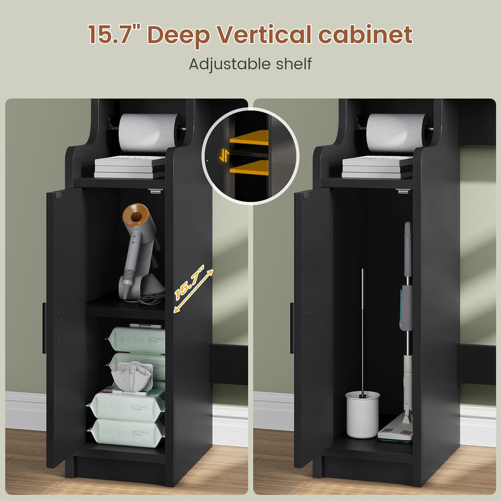 Itaar Arched Over The Toilet Storage Cabinet, 78.7" H Fluted Bathroom Organizer with Reversible Side Cabinet, Adjustable Shelves, Anti-Tipping, Hooks & Paper Holder for Bathroom Laundry Room, Black