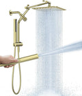 Veken All Metal 10" Brushed Gold Shower Head with Handheld, Luxurious Square Double Rain Shower Heads with Spray Combo, Dual High Pressure Detachable Rainfall Showerhead with Extension Arm, Long Hose