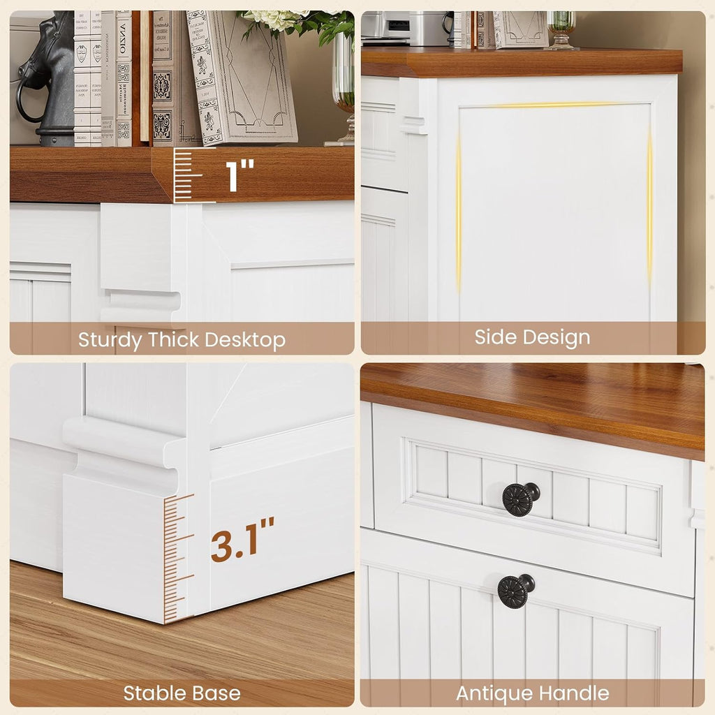 SEDETA 4 Drawers File Cabinet, 33" Farmhouse Filing Cabinets for Home Office fit Legal/Letter/A4 File, Wood Office File Cabinet with Power Outlets, Printer Stand with Storage, White+Brown